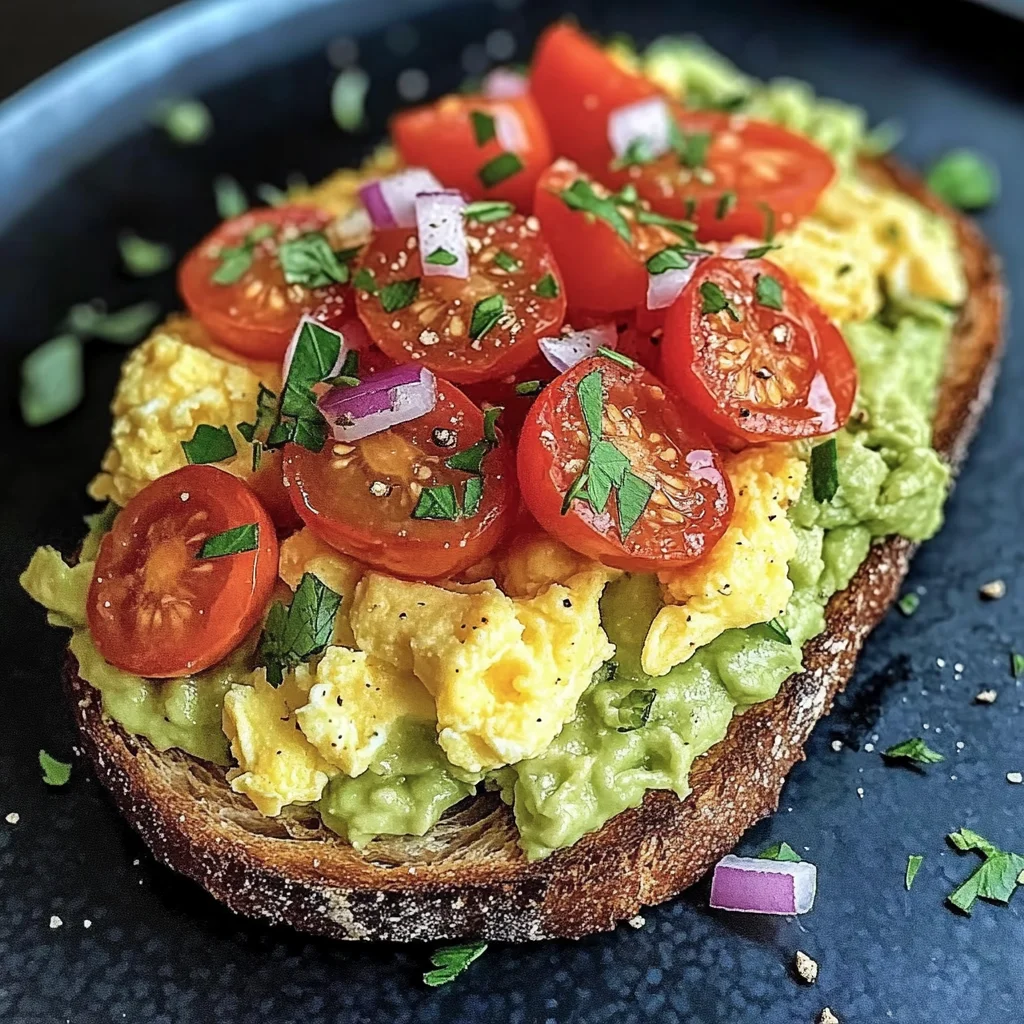 Avocado Toast with Scrambled Eggs and Tomato