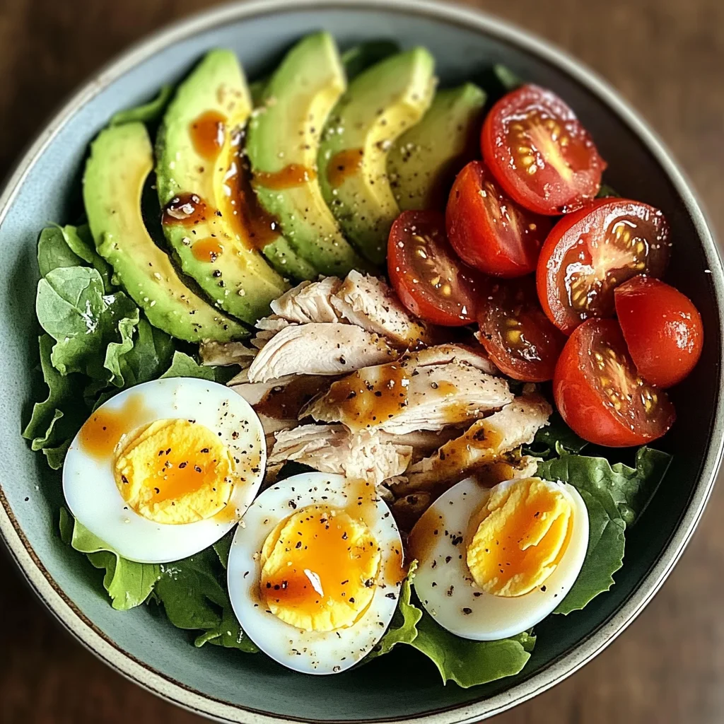 Avocado & Jammy Egg Salad Bowl with Shredded Chicken & Tomatoes