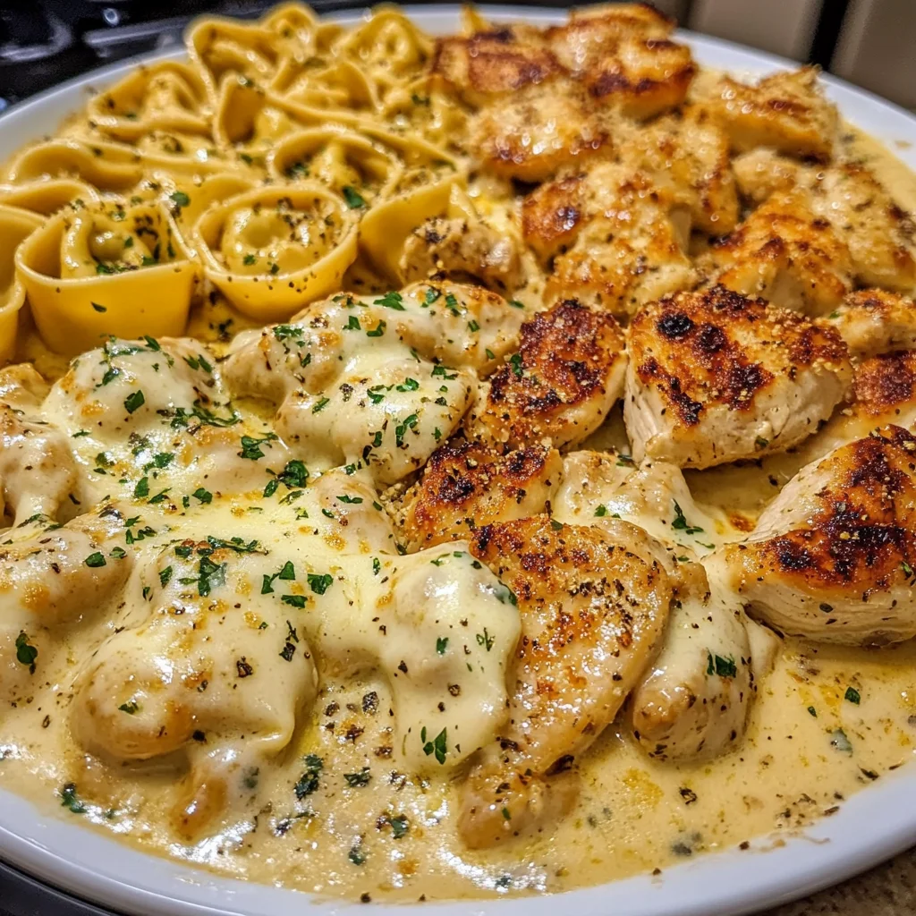 Creamy Chicken Tortellini with Mozzarella Garlic Sauce