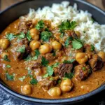 Creamy Coconut Beef and Chickpea Curry with Fresh Garlic Naan