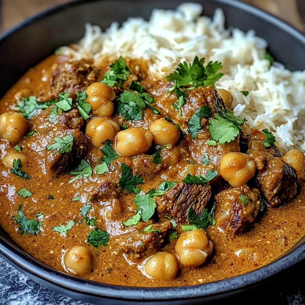 Creamy Coconut Beef and Chickpea Curry with Fresh Garlic Naan
