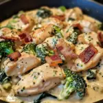 Creamy Garlic Butter Chicken Alfredo with Spinach, Bacon & Broccoli