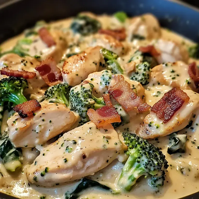 Creamy Garlic Butter Chicken Alfredo with Spinach, Bacon & Broccoli