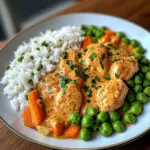 Creamy Paprika Chicken with Rice & Buttered Veggies