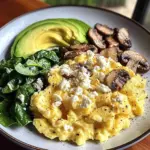 Creamy Scrambled Eggs with Sautéed Mushrooms, Spinach & Avocado