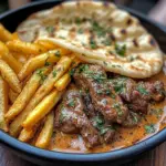 Garlic Butter Beef with Fries and Naan
