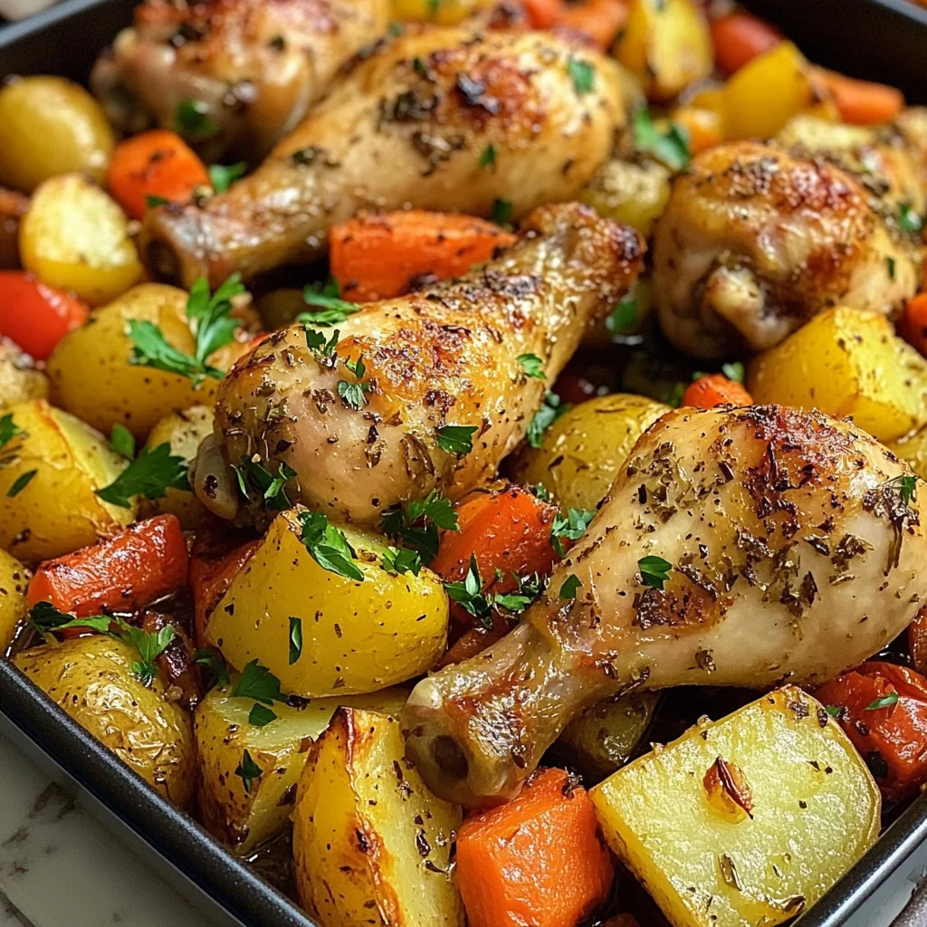 Garlic Herb Chicken Drumsticks with Roasted Veggies