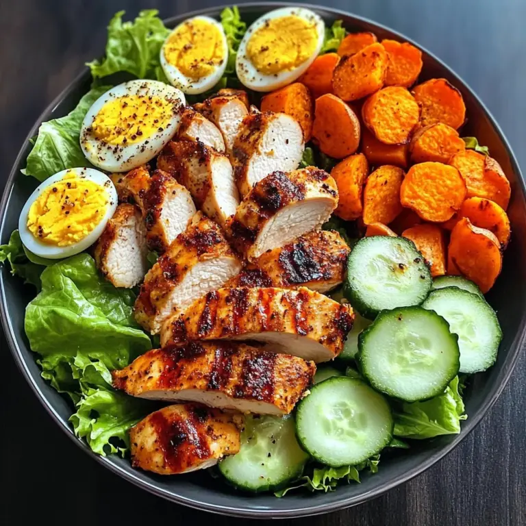 Grilled Chicken Salad Bowl with Sweet Potato Rounds & Eggs