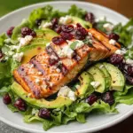 Grilled Salmon & Avocado Salad with Cranberries and Feta