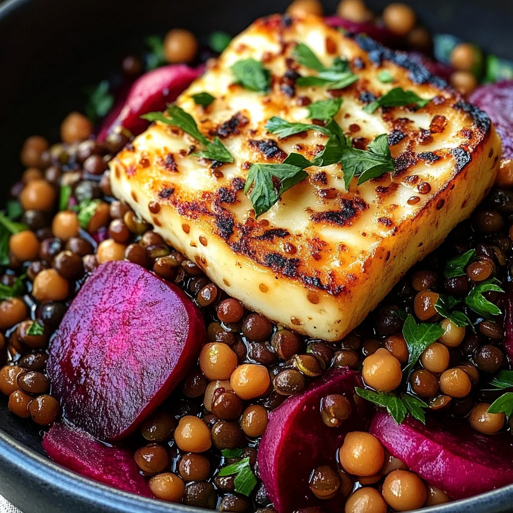 Halloumi with Lemony Lentils, Chickpeas and Beets