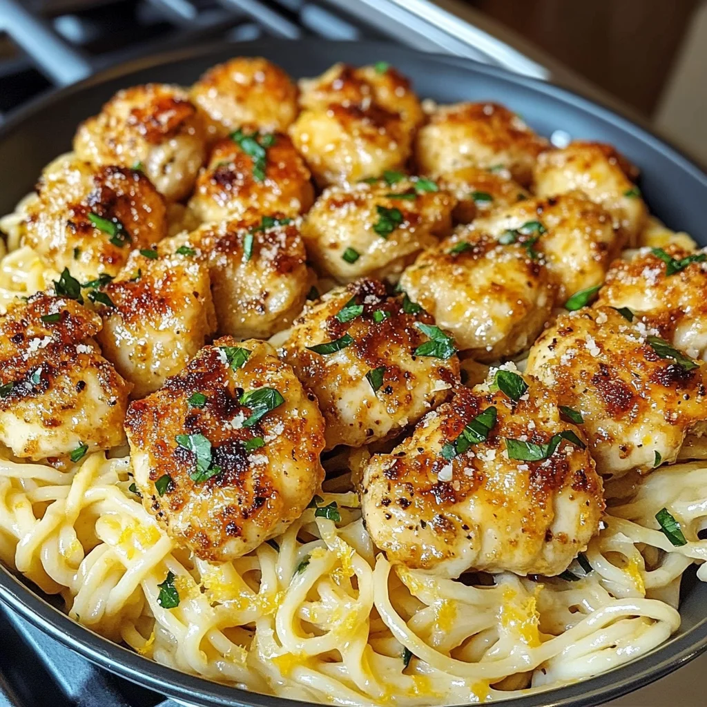 Lemon Garlic Butter Chicken Bites with Savory Parmesan Linguine