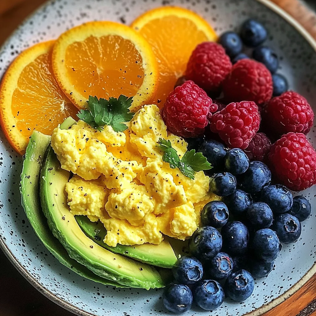 Scrambled Eggs with Avocado and Fresh Berries