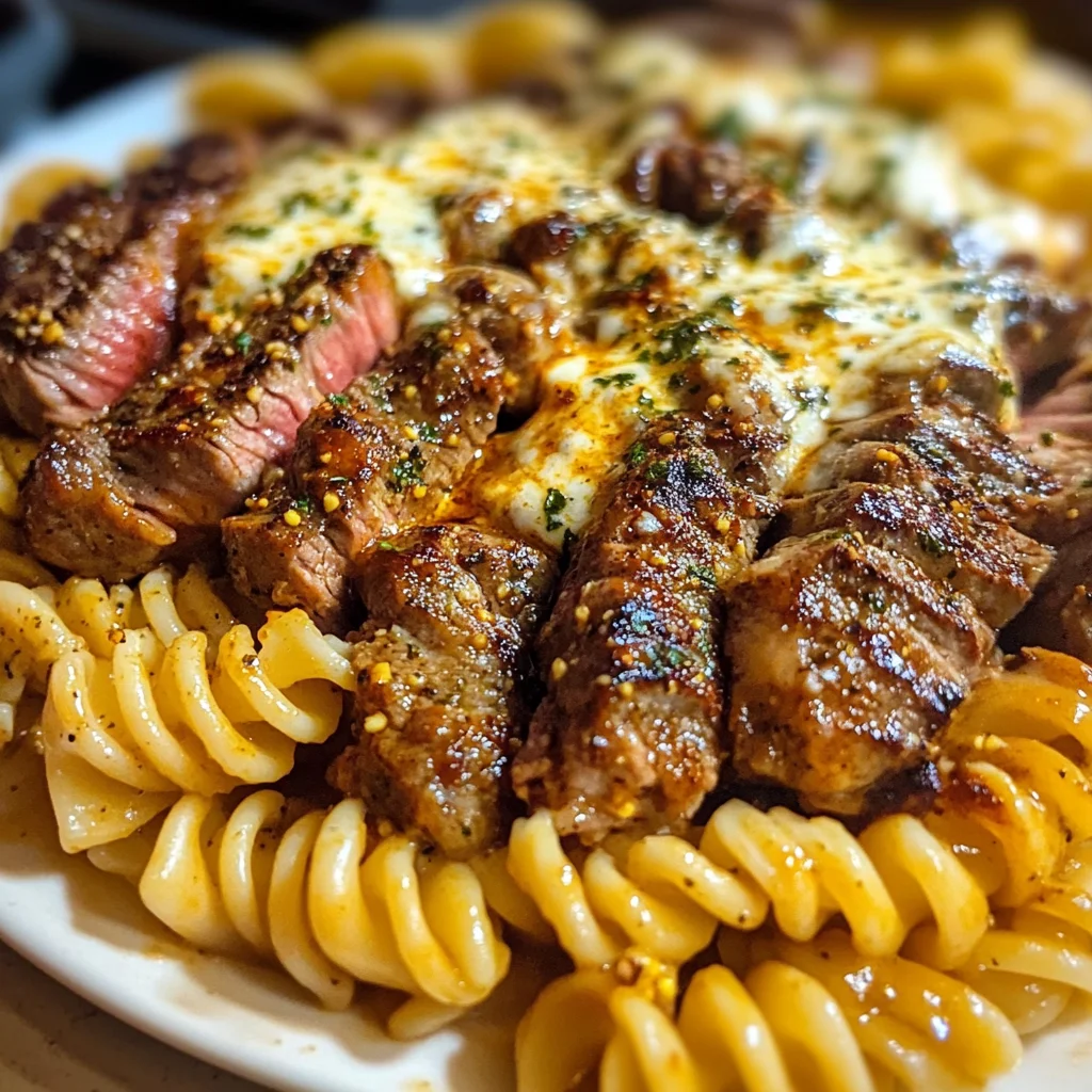 Spicy Garlic Butter Steak with Melted Mozzarella Rotini