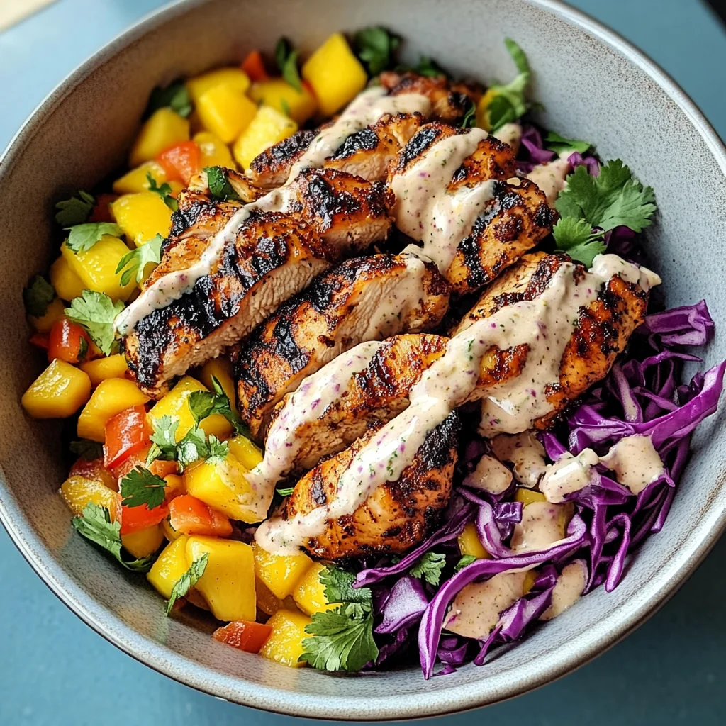 Jerk Chicken & Mango Slaw Bowls with Honey Lime Cream
