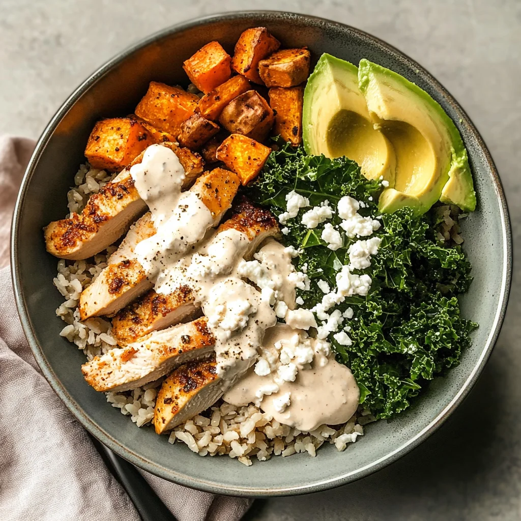 Roasted Chicken, Sweet Potato, and Kale Bowls