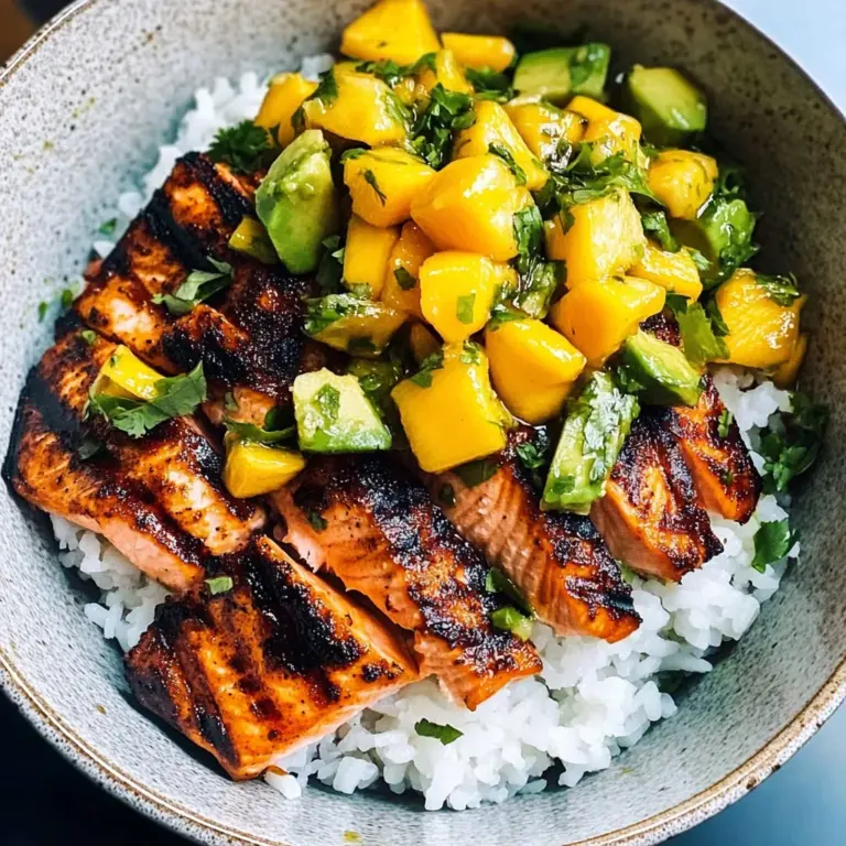 BBQ Salmon Bowls with Mango Avocado Salsa