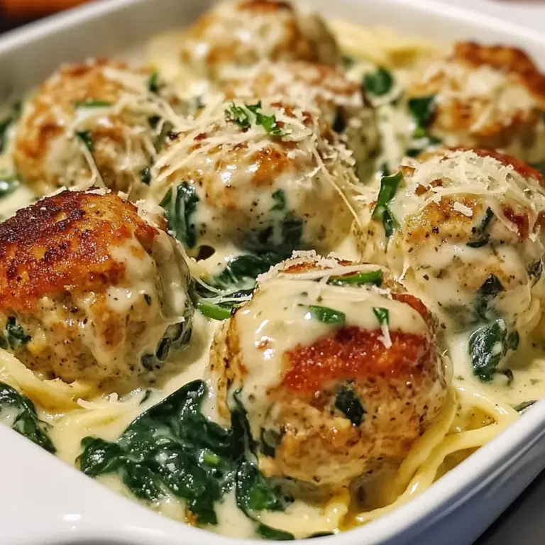 Baked Chicken Ricotta Meatballs with Spinach Alfredo Sauce