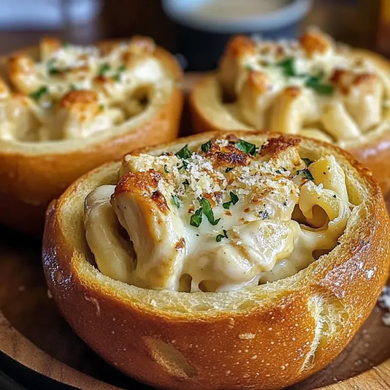 Chicken Alfredo Garlic Bread Bowls