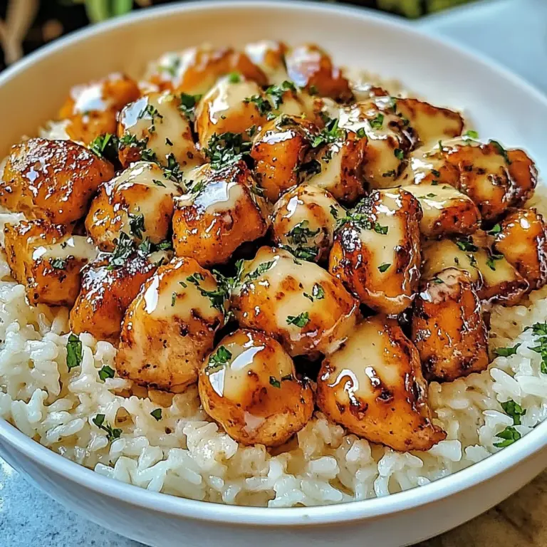 Honey Garlic Chicken Bites Over Creamy Rice