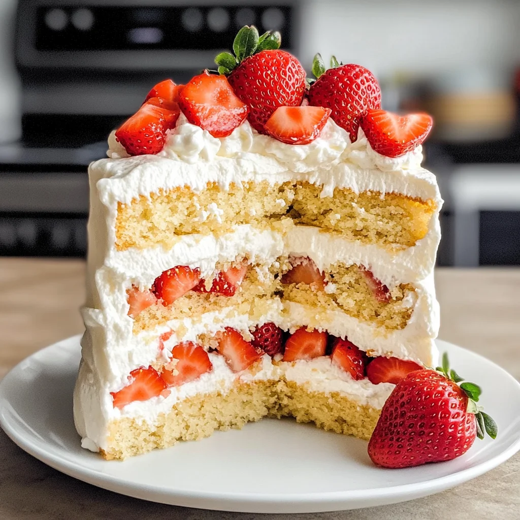 Moist Strawberry Shortcake Cake with Whipped Cream Frosting