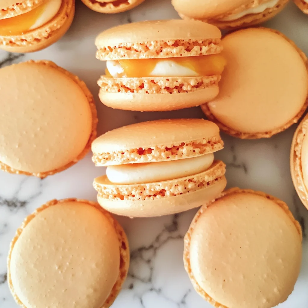 Peach Macarons with Fresh Peaches and Cream