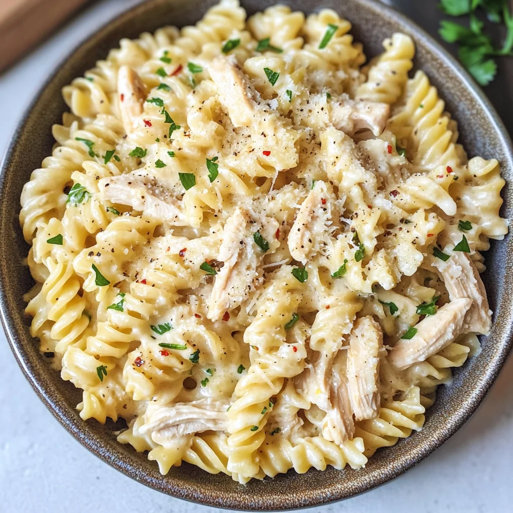 The Best Crockpot Garlic Parmesan Chicken Pasta Recipe