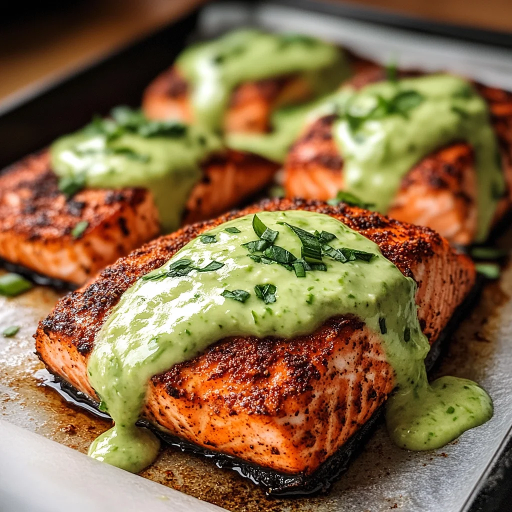 Baked Cajun Salmon With Avocado Lime Sauce