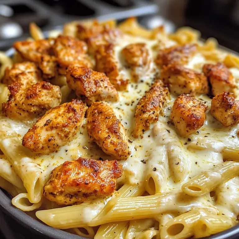 Cajun Chicken Bites with Cheesy Penne Parmesan Sauce