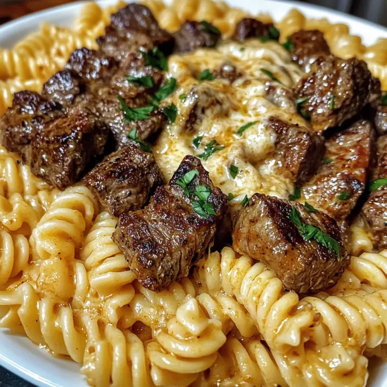 Cajun Steak Tips with Cheesy Parmesan Twisted Pasta