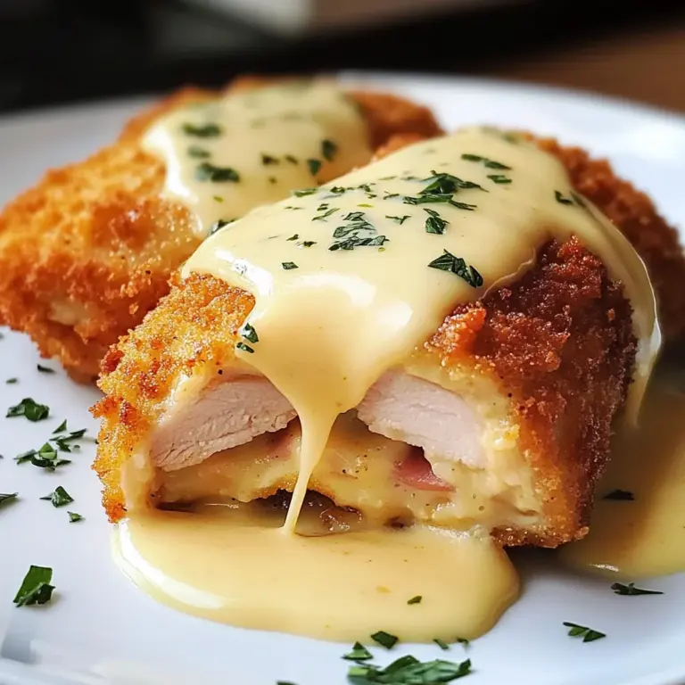 Chicken Cordon Bleu with Swiss Cheese Sauce is delicious.