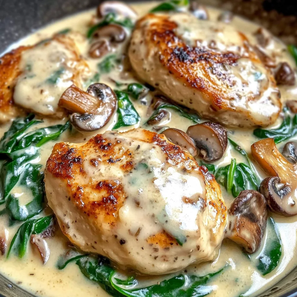 Creamy Chicken with Spinach and Mushrooms