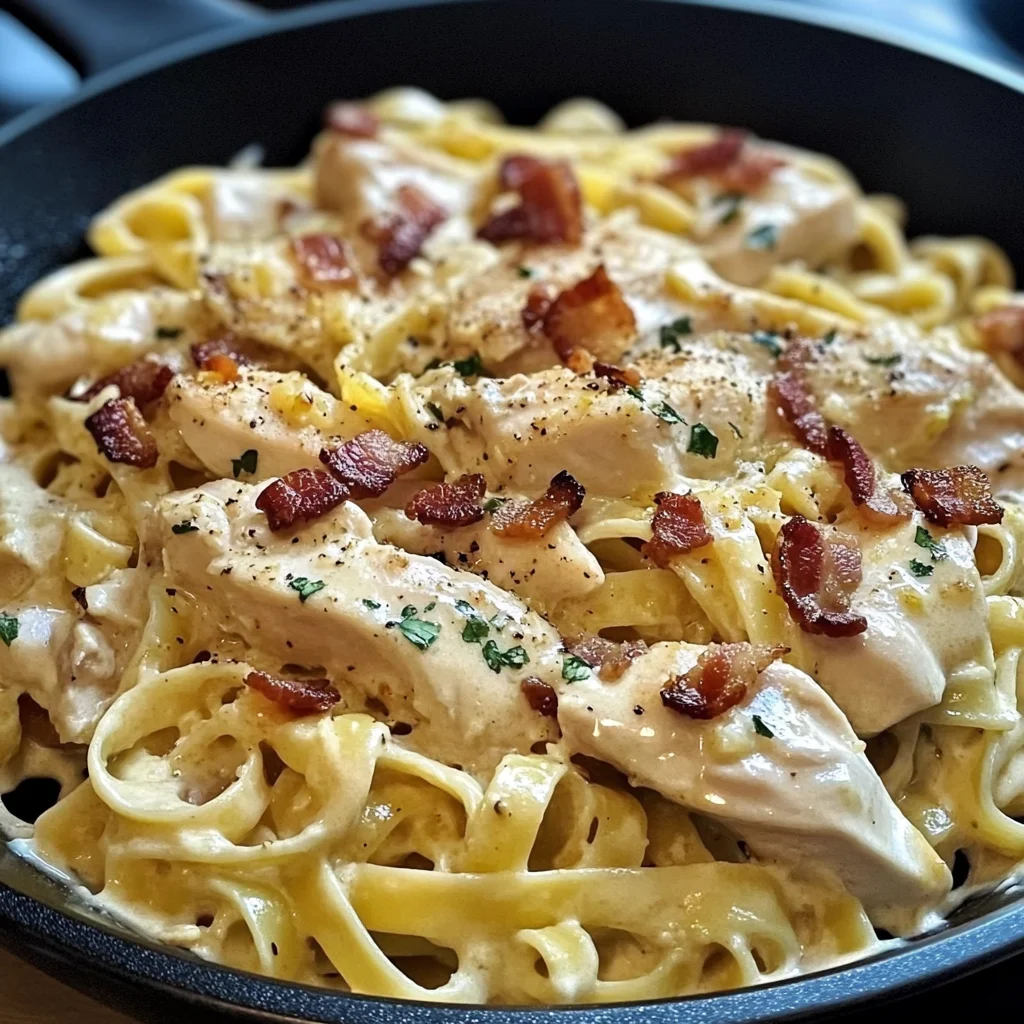 Creamy Lemon-Garlic Chicken Bacon Fettuccine