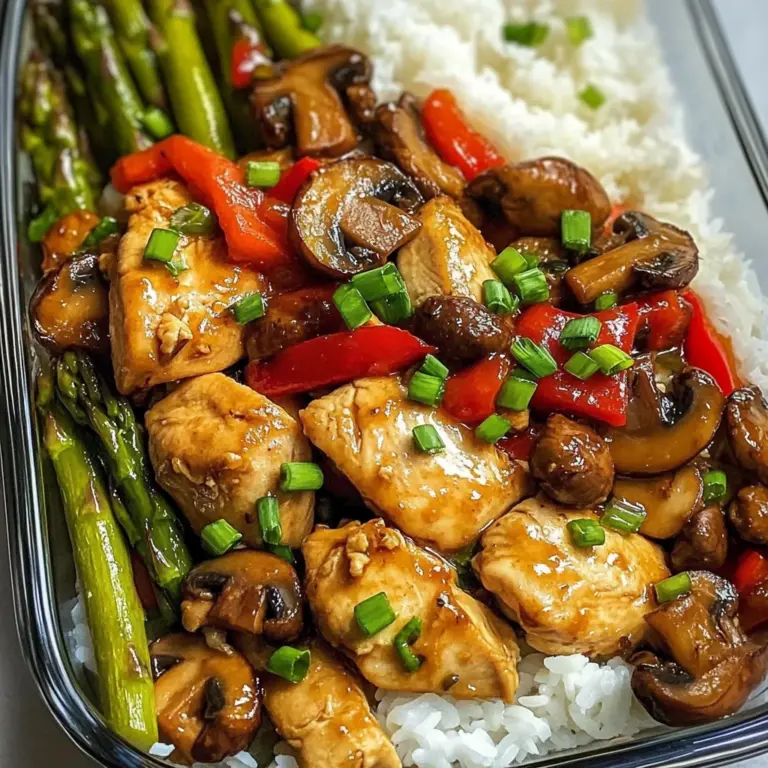 Garlic Chicken & Mushroom Stir-Fry with Asparagus & Rice