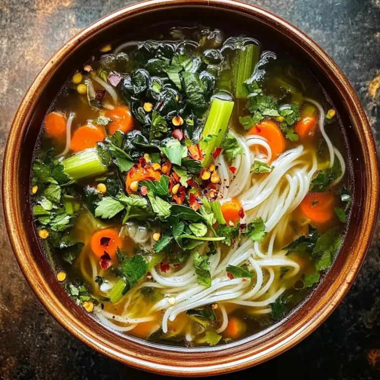 Healing Ginger Garlic Broth with Rice Noodles