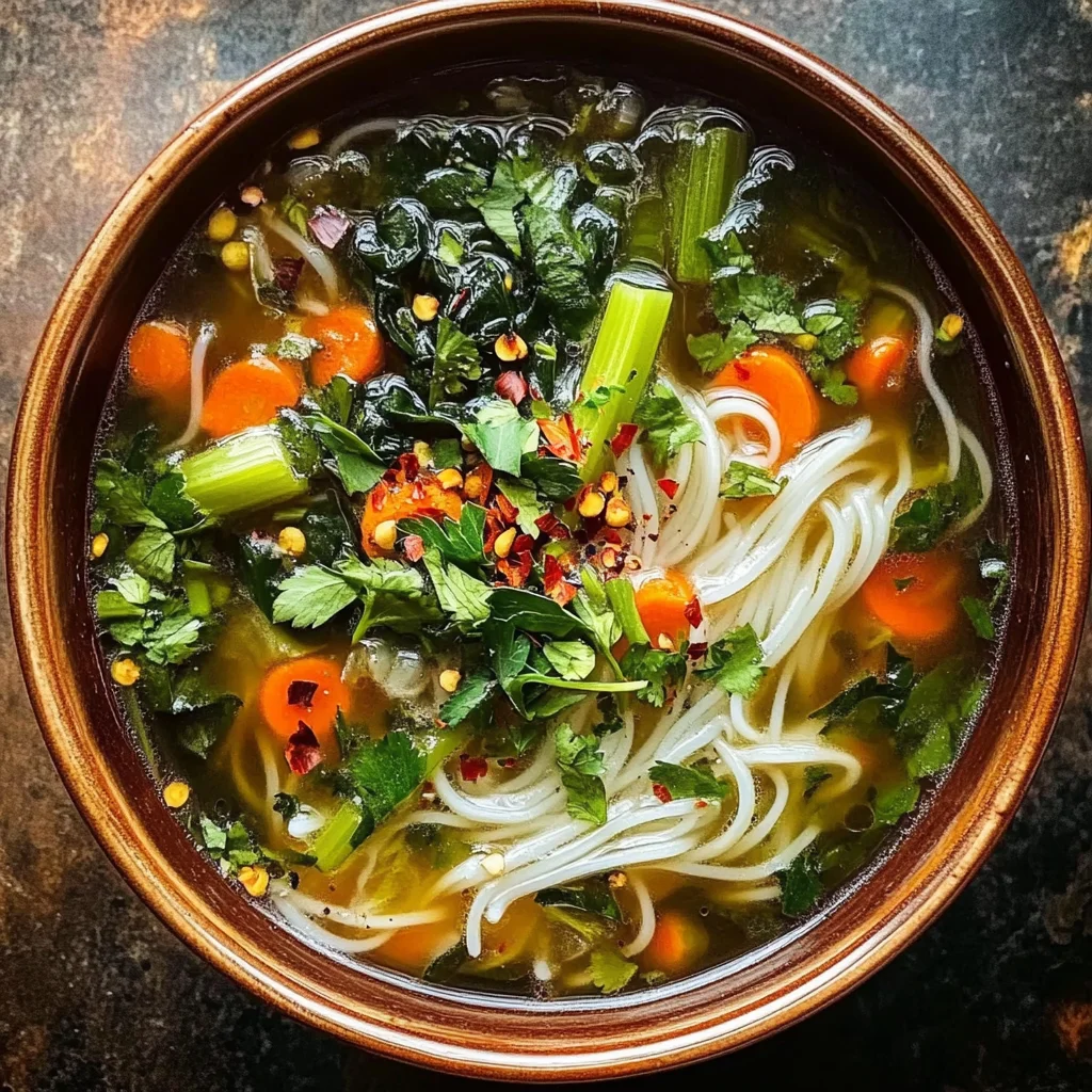 Healing Ginger Garlic Broth with Rice Noodles