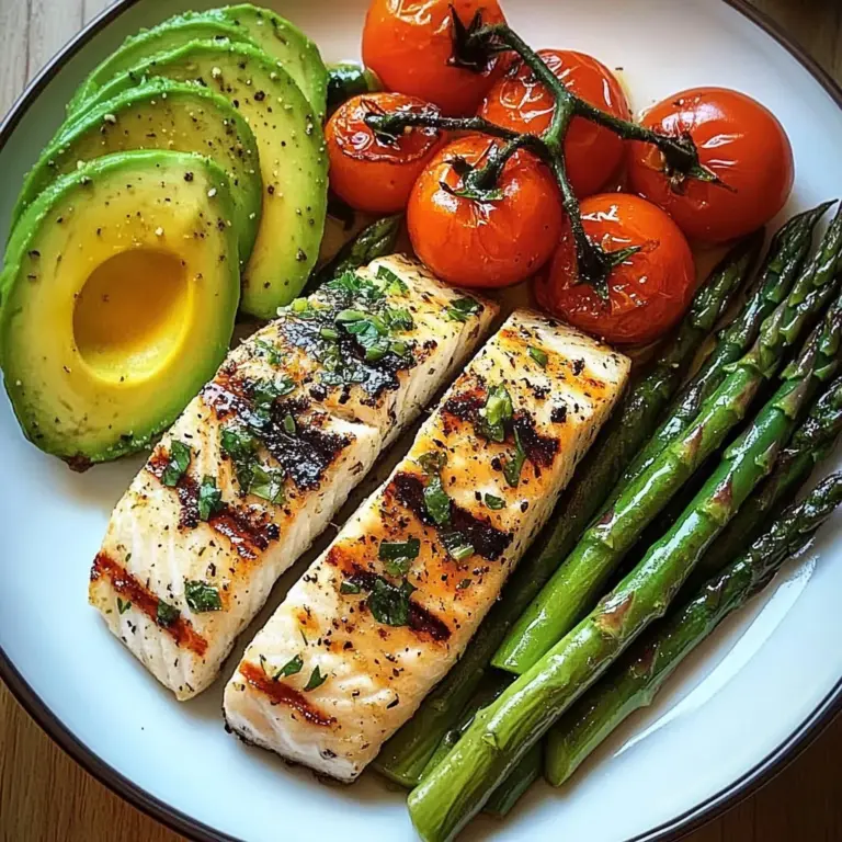Herb-Grilled Fish with Asparagus, Avocado & Cherry Tomatoes