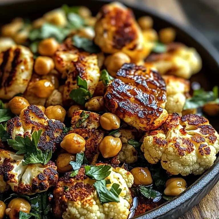 Honey Curry Roasted Cauliflower with Grilled Halloumi and Crunchy Chickpeas