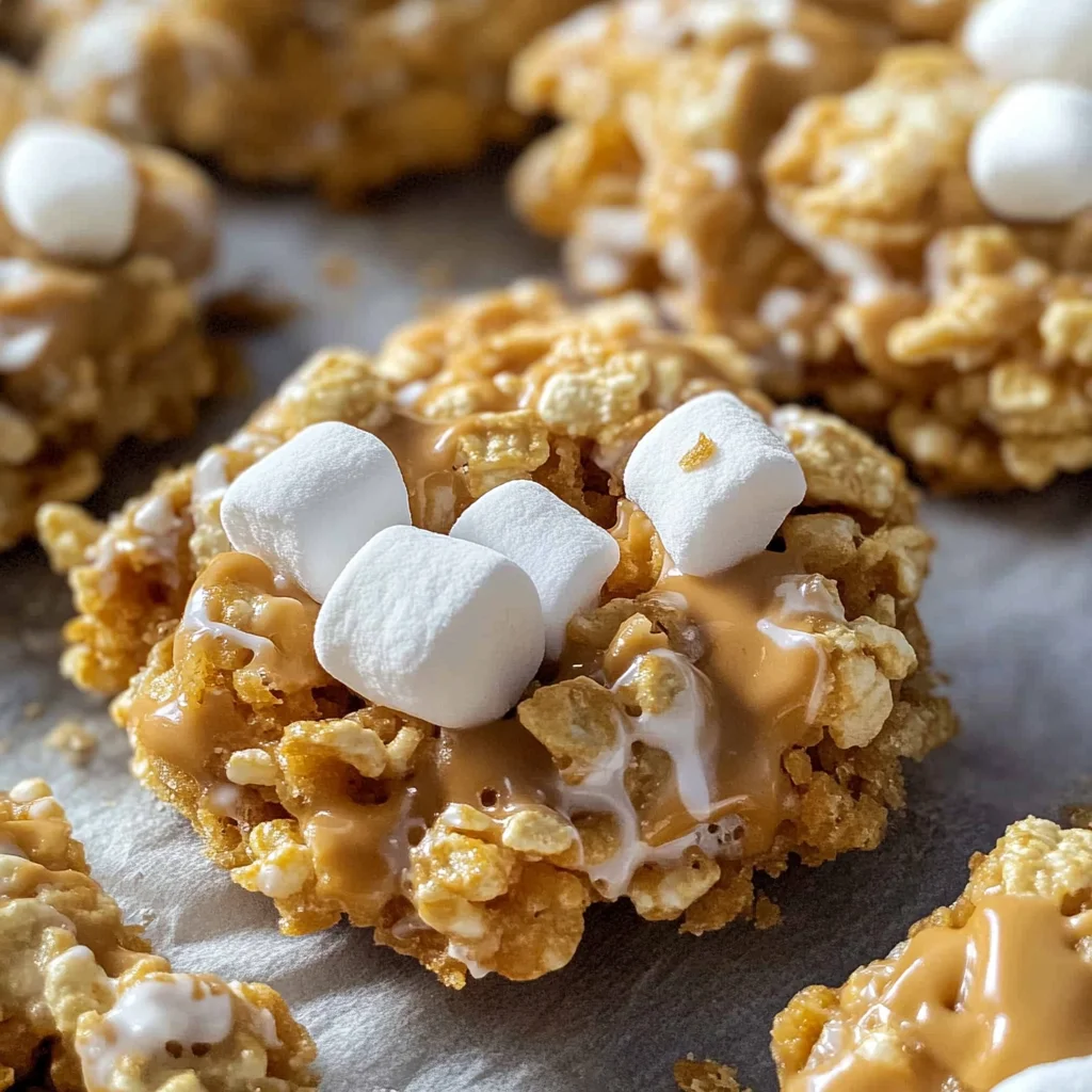 No bake peanut butter Cornflake cookies with marshmallows