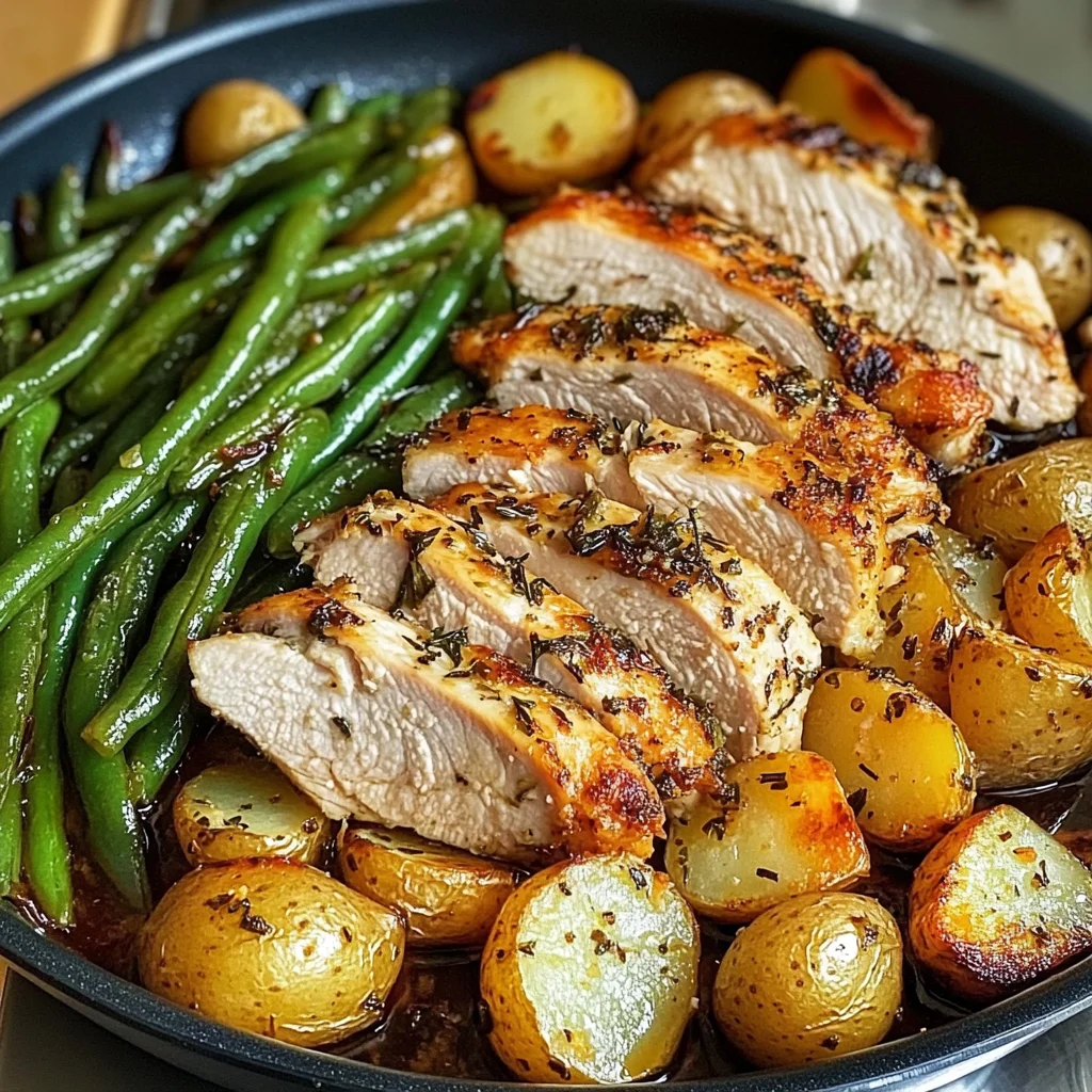 One-Pan Garlic Herb Chicken with Crispy Potatoes & Green Beans