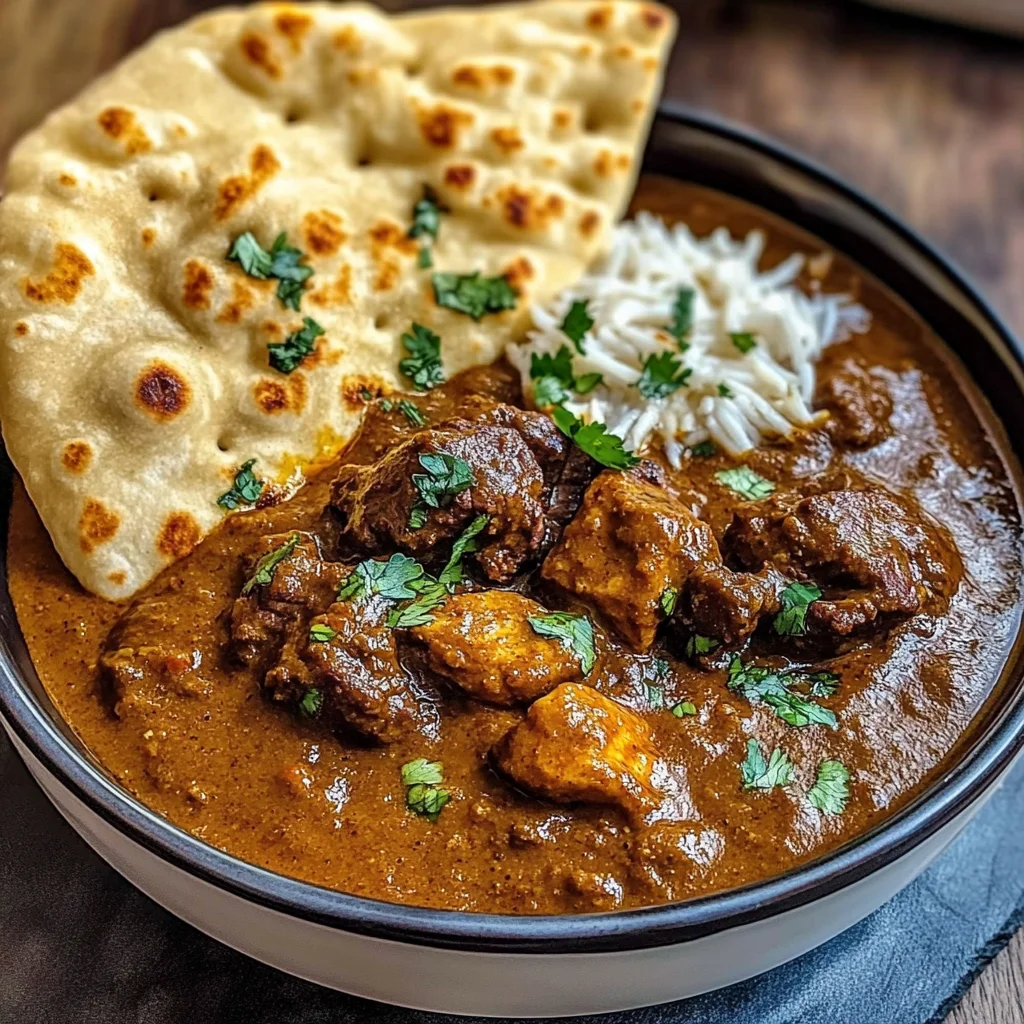 Slow-Cooked Beef Curry with Buttery Garlic Naan
