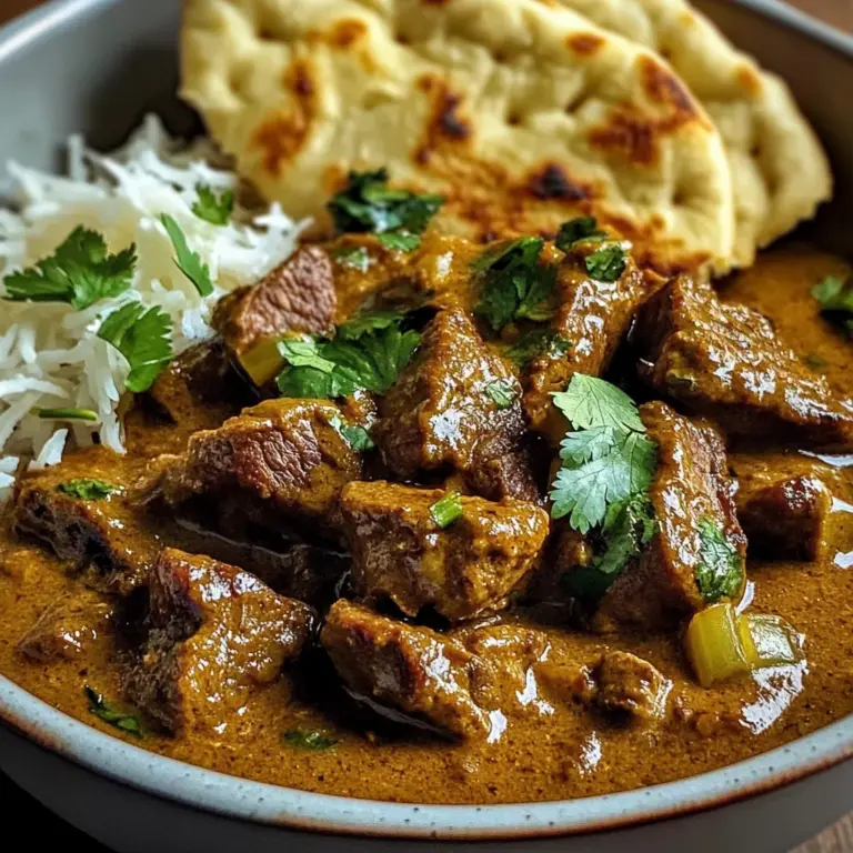 Slow-Cooked Beef and Coconut Curry with Garlic Naan