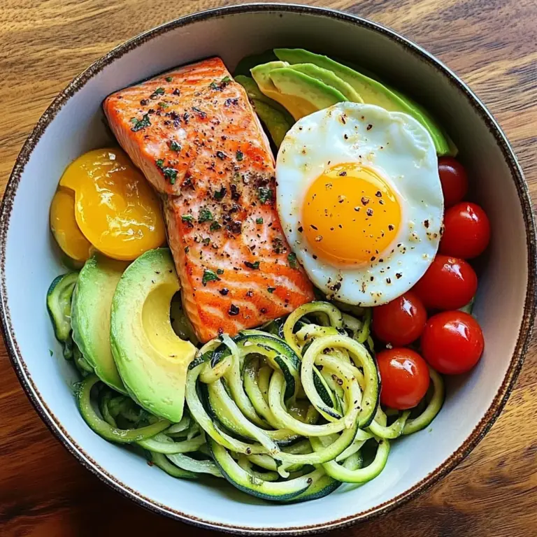Zoodle Power Plate with Salmon, Avocado & Sunny Egg