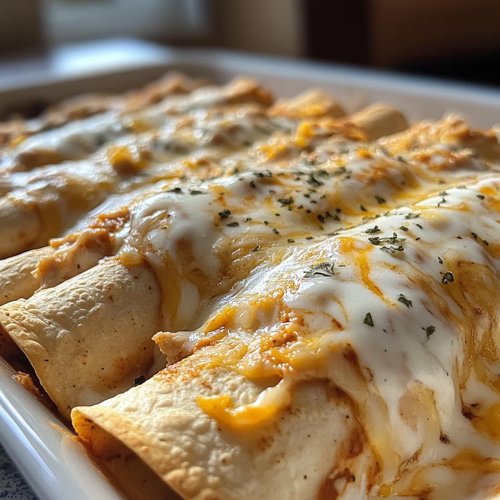 38g Protein Chicken Enchiladas with Dreamy White Sauce