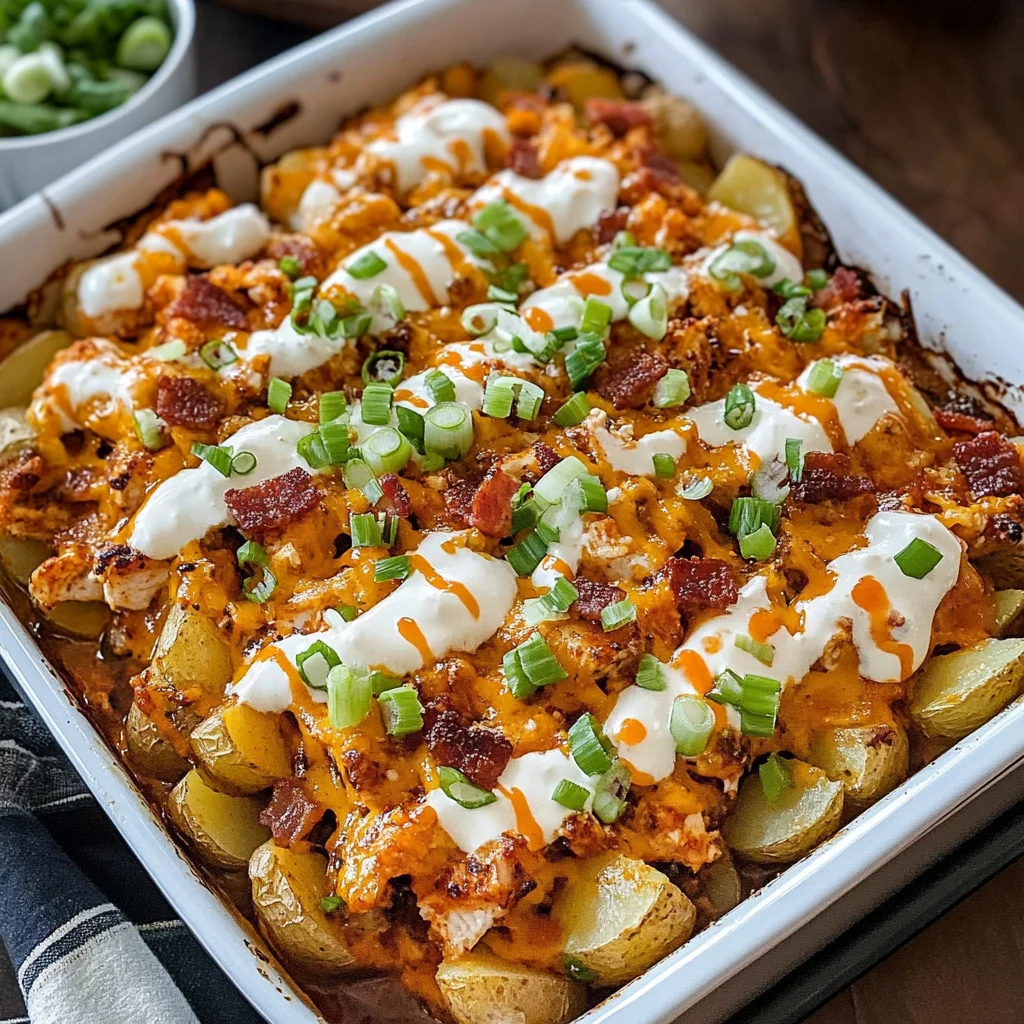 Buffalo Chicken Roasted Potato Bake
