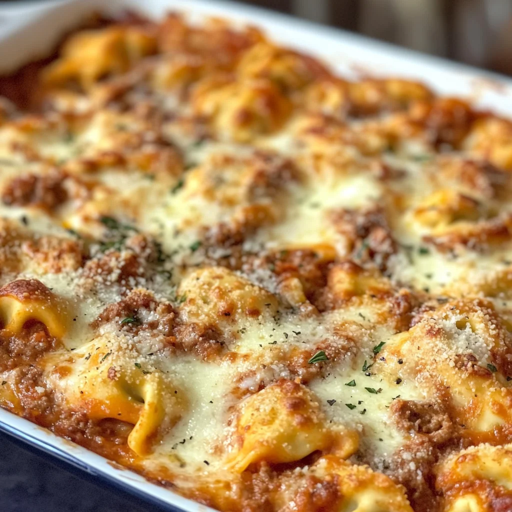 Cheesy Baked Tortellini Casserole With Meat Sauce