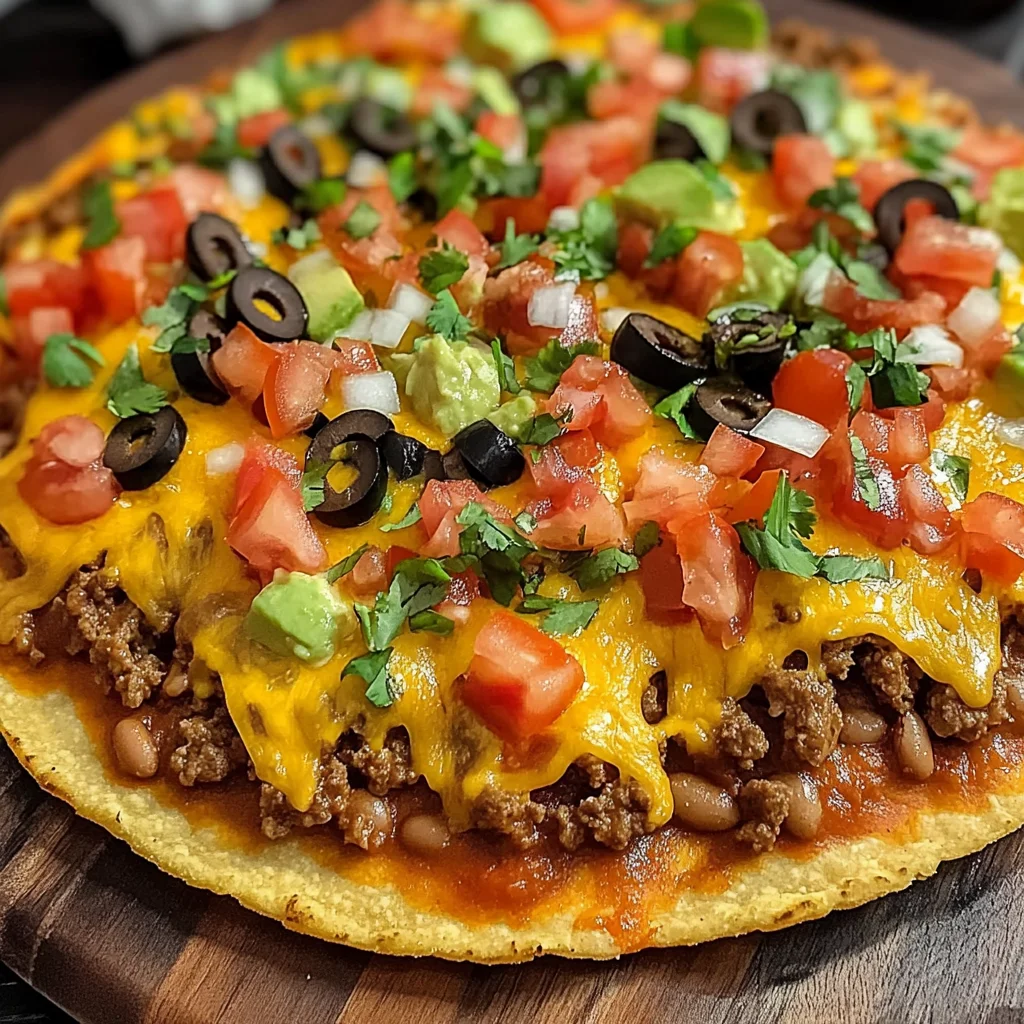 Crispy Mexican Pizza with Seasoned Beef and Refried Beans Recipe