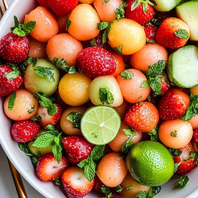 Melon Strawberry Salad with Lime Mint Dressing