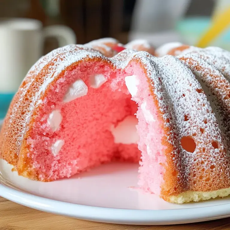 Strawberry Marshmallow Cake (Strawberry Bundt Cake with Marshmallow Cream Filling)